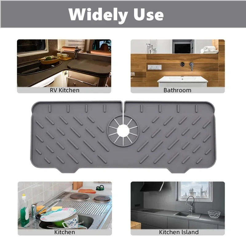 Kitchen Silicone Faucet Mat Water Ripples Faucet Water Catcher Mat Large Sink Splash Pad Countertop Protector Bathroom Gadgets