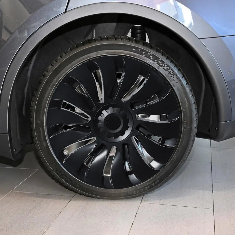 4Pcs 19 Inch Matte Black Support Logo Symmetry Design Uberturbine Style Model Y Gemini Wheel Cover Replacement