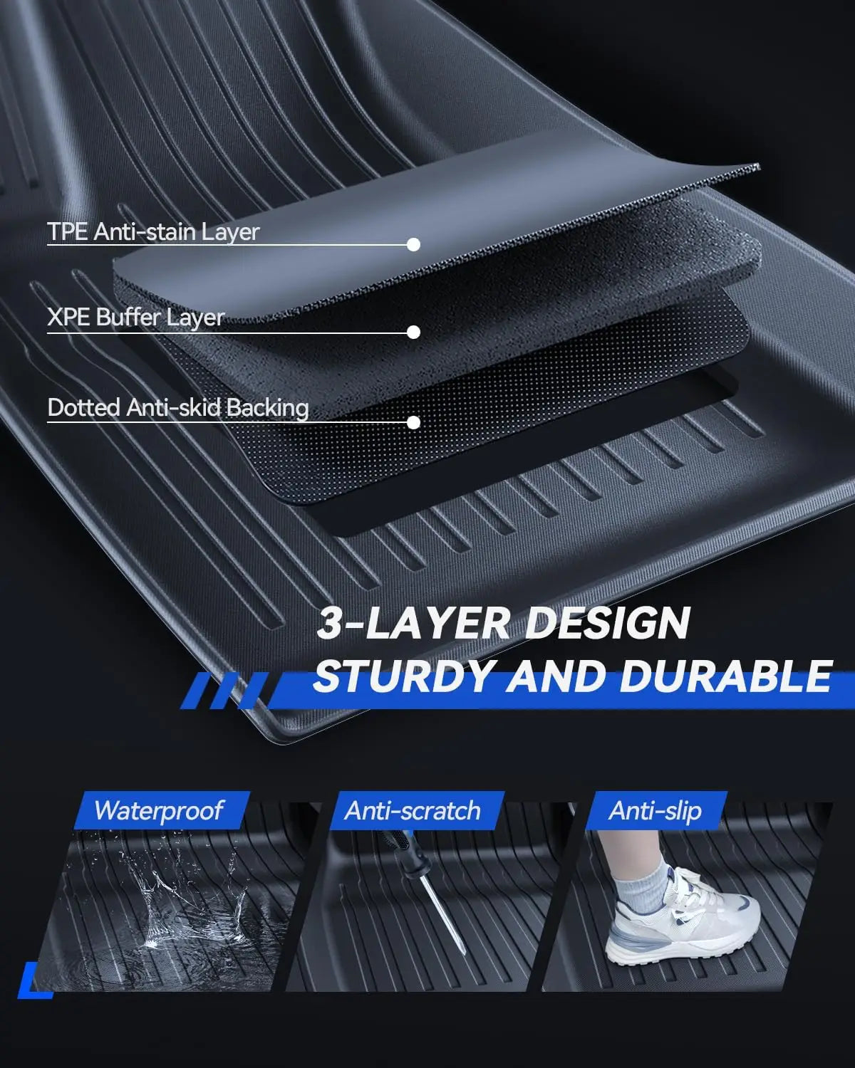 Floor Mats For Tesla Model 3 Highland 2025 All Weather Front Rear Cargo Liner Mat, Waterproof Anti-Slip Mats Accessories