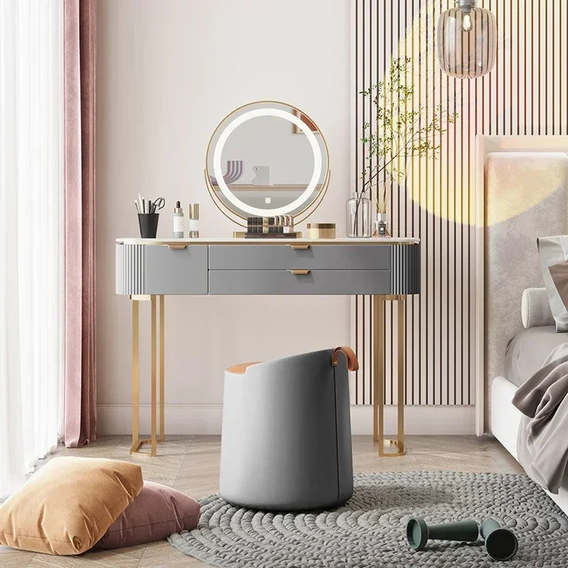 Drawers Vanity Dressing Makeup Table Mirror Mobile Bedroom Dresser Organizer Lights Penteadeira Quarto Bedroom Furnitures