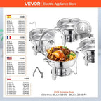 VEVOR 4 Pack Chafing Dish Buffet Stainless Steel Chafer with 4 Full Size Pan Round Catering Warmer w/Glass Lid for Party Banquet