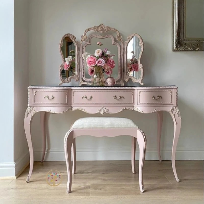 Comfortable Makeup Vanity Table Mirror Desk Stool Living Room Dresser Makeup Dressing Table Drawers Storage Bedroom Furniture