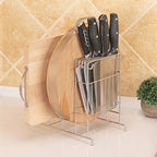 Stainless Steel Pan Pot Cover Lid Rack Sundries Organizer Kitchen Knife& Vegetable Cutter& Cutting Board Storage Rack Home Tool