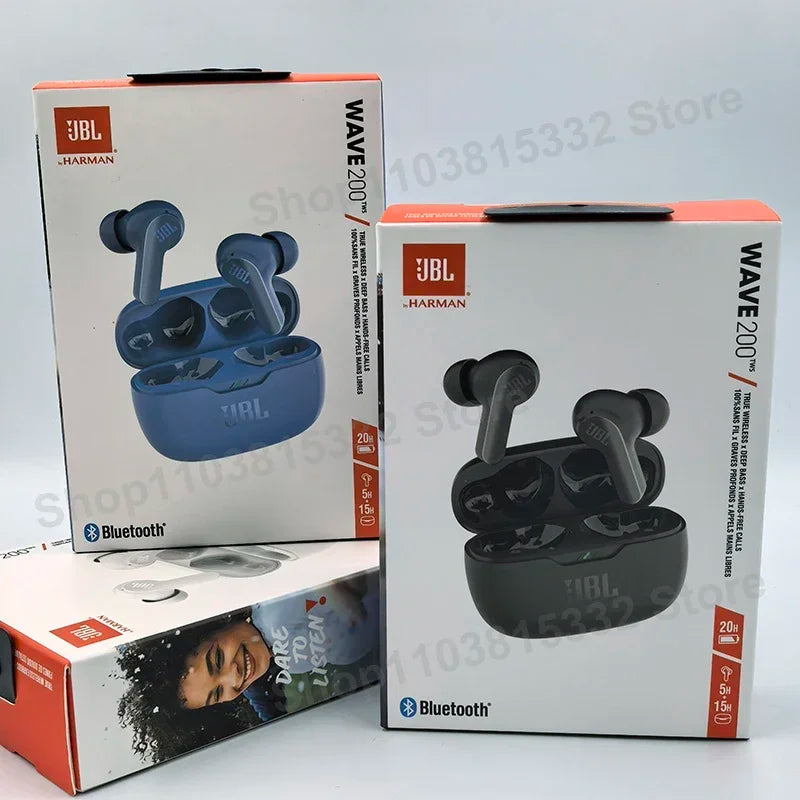 Original JBL Wave 200TWS Wireless Bluetooth Earphones Stereo Earbuds Bass Sound Headphones Headset JBL W200 with Mic