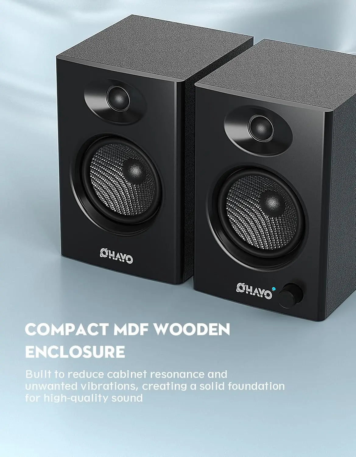 OHAYO 60W Computer Speakers for Music Gaming, Active Bluetooth 5.3, Stereo 2.0 Speakers for Desktop PC or Laptop, Aux RCA Input