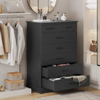 Black Dresser for Bedroom, Tall 7 Drawer Dresser with Sturdy Base, Wood Storage Tower Clothes Organizer, Large Storage Cabinet