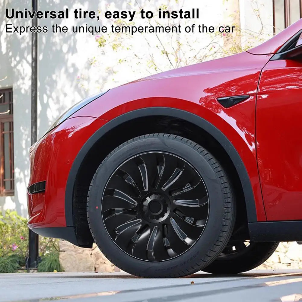 4Pcs 19 Inch Matte Black Support Logo Symmetry Design Uberturbine Style Model Y Gemini Wheel Cover Replacement
