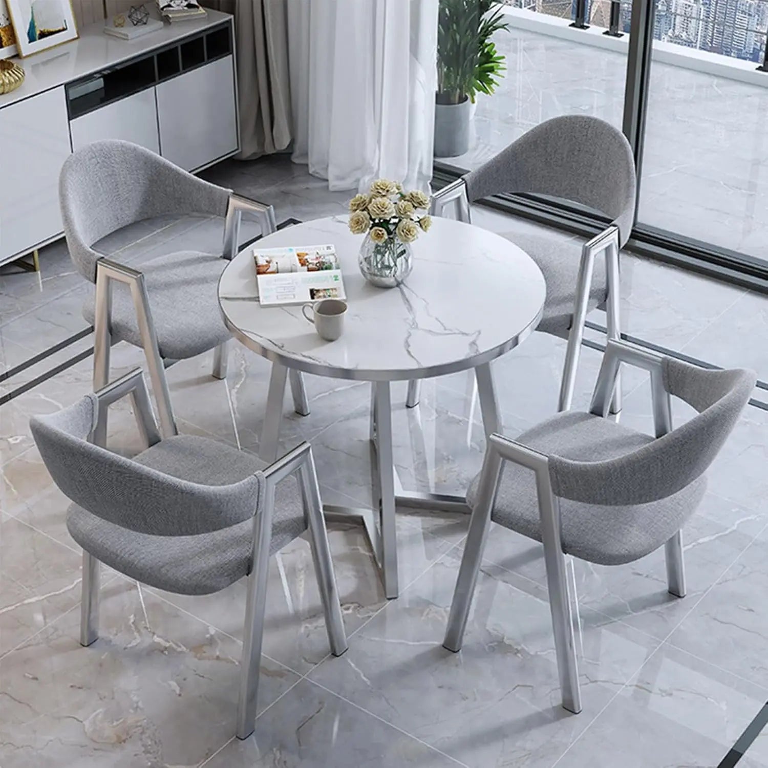 Modern Round Dining Table Set with 4 Chairs