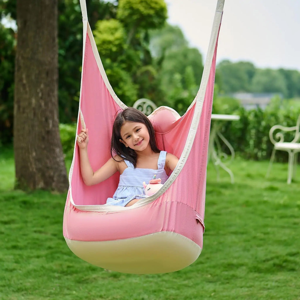 Upgraded Kids Hanging Pod Swing Chair with Inflatable Cushion, Child Hanging Hammock for Indoor and Outdoor