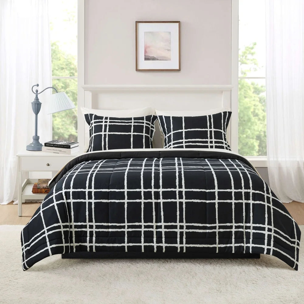7 Piece Reversible Comforter Set with Sheets Pillow Shams Soft Polyester Machine Washable Bedding Set Adults Teens Kids