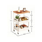 Home 3-Tier Kitchen Organizer Shelf with Wooden Top and Wheels Rolling Storage Cart  for Bathroom Living Room