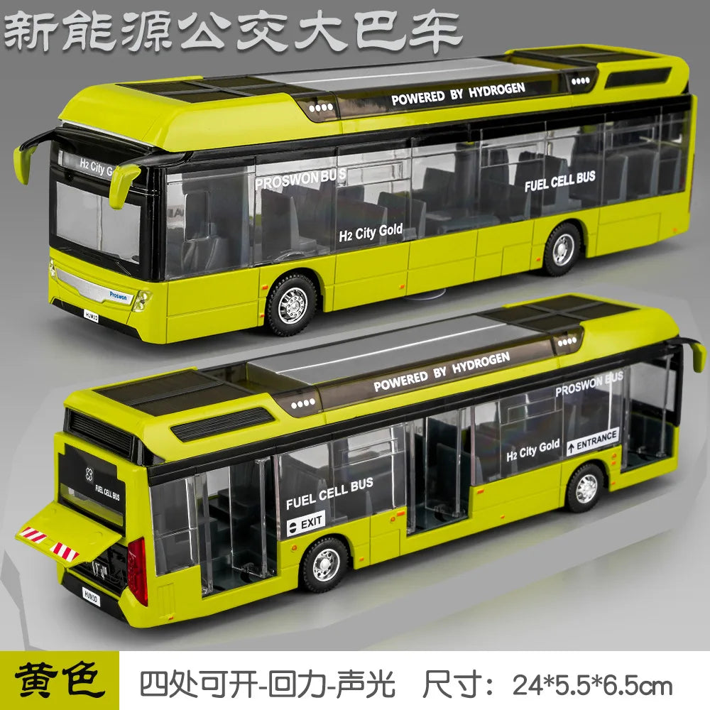 1: 32 alloy bus model new energy bus High fidelity sound and light car toy collection model high-end decoration children's toy