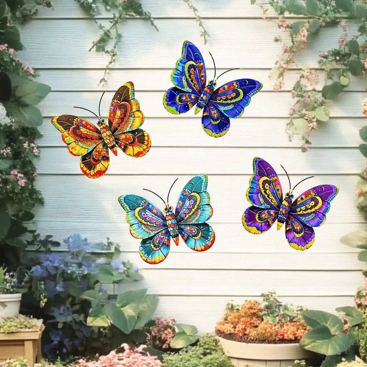 Metal Art Butterfly Wall Decor Colorful Iron Art Butterfly Sculptures Butterfly Hanging Ornaments for Outdoor Home Garden Yard