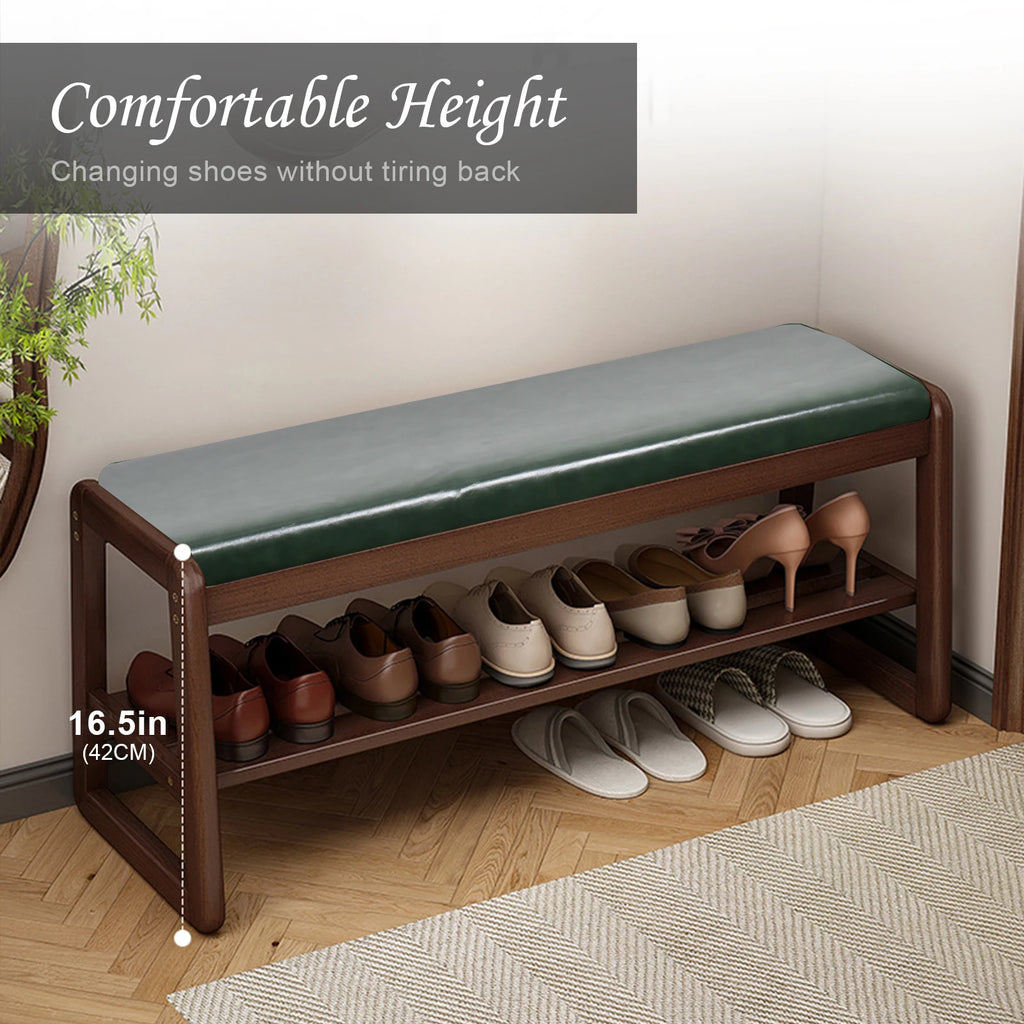 Entryway Bench with Cushion Wood Shoe Storage Bench Shoe Bench Rack Organizer for Hallway, Living Room