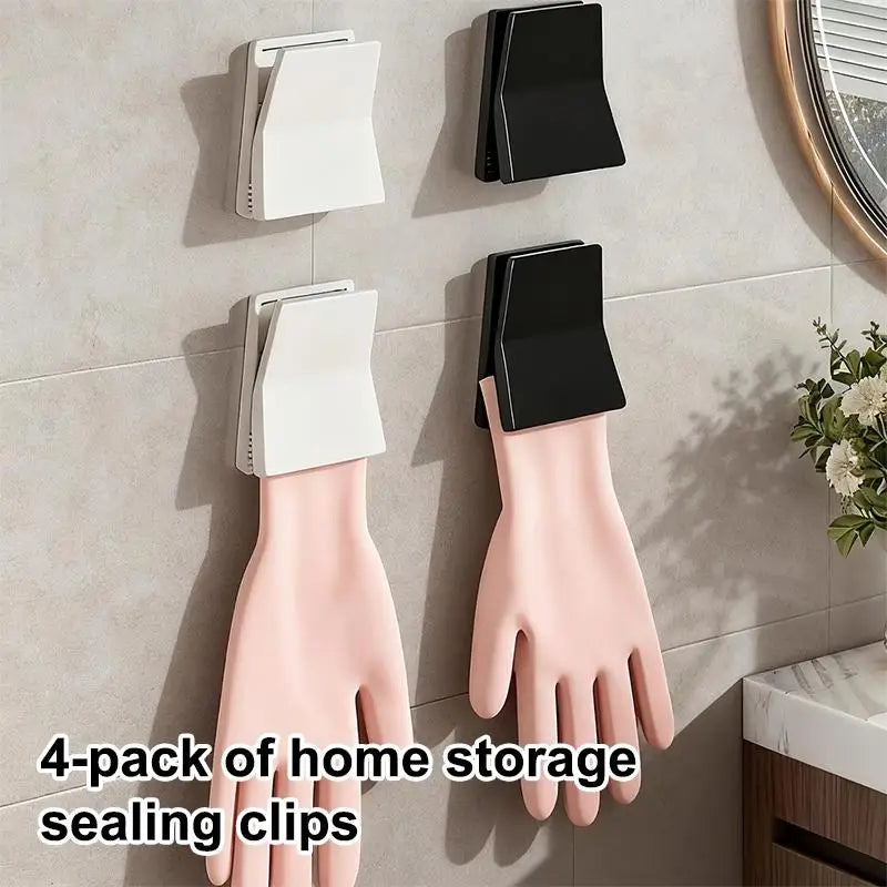 Kitchen Clips 4pcs Sealing Bathroom Toothpaste Holder No-drill Wall-mounted Dishwashing Glove Storage Home Organization