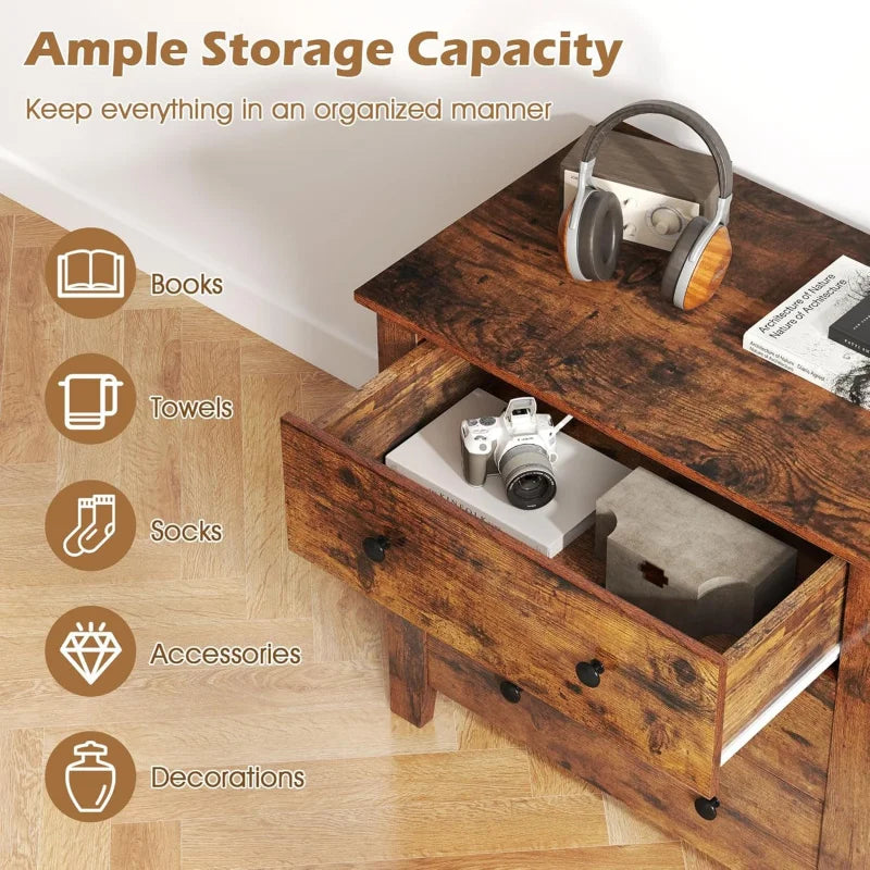 Small 3-Drawer Dresser for Bedroom - 28.5” x 18” x 26” Wide Chest of Drawers, Modern Large Nightstand, Storage Cabinet,