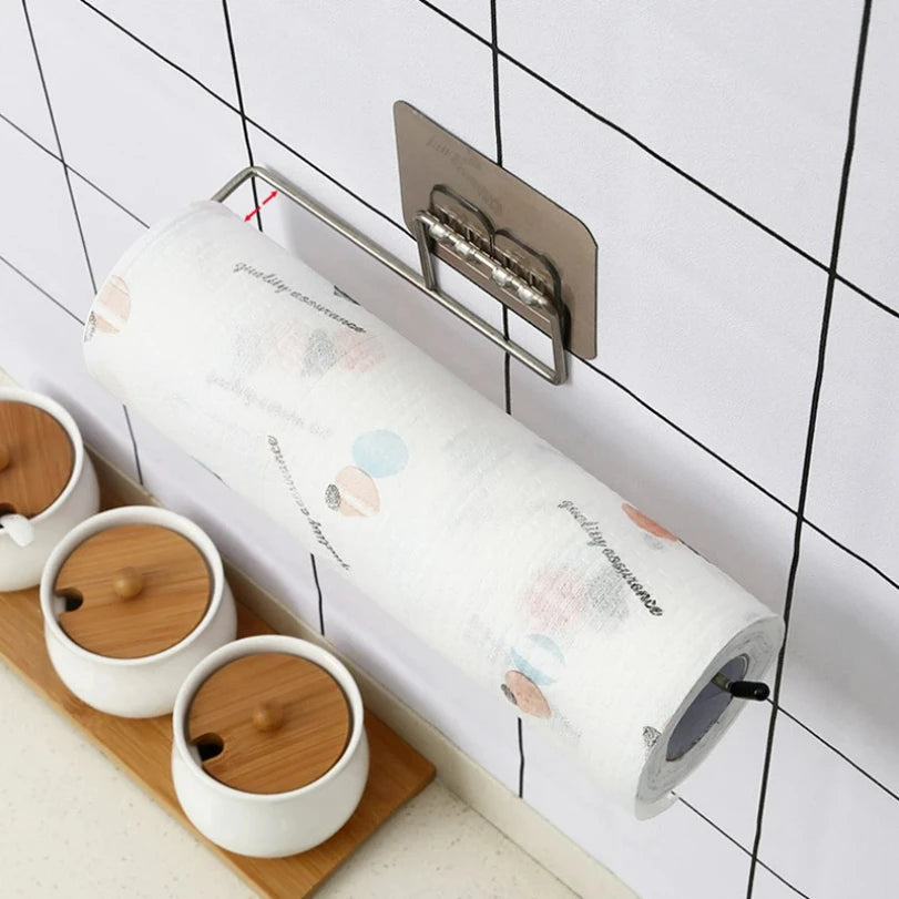 Kitchen Paper Towel Holder Adhesive Toilet Paper Rack Towel Hanger Tissue Dispenser Roll Napkin Cabinet Storage Accessories