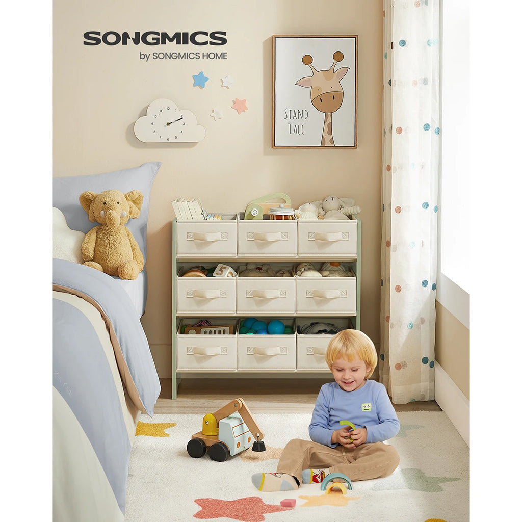 Petit meuble de rangement, avec Boîtes de Rangement en Tissu Non-tissé, pour Chambre d’Enfant, 29,5 x 62,5 x 60 cm, Vert Laurie