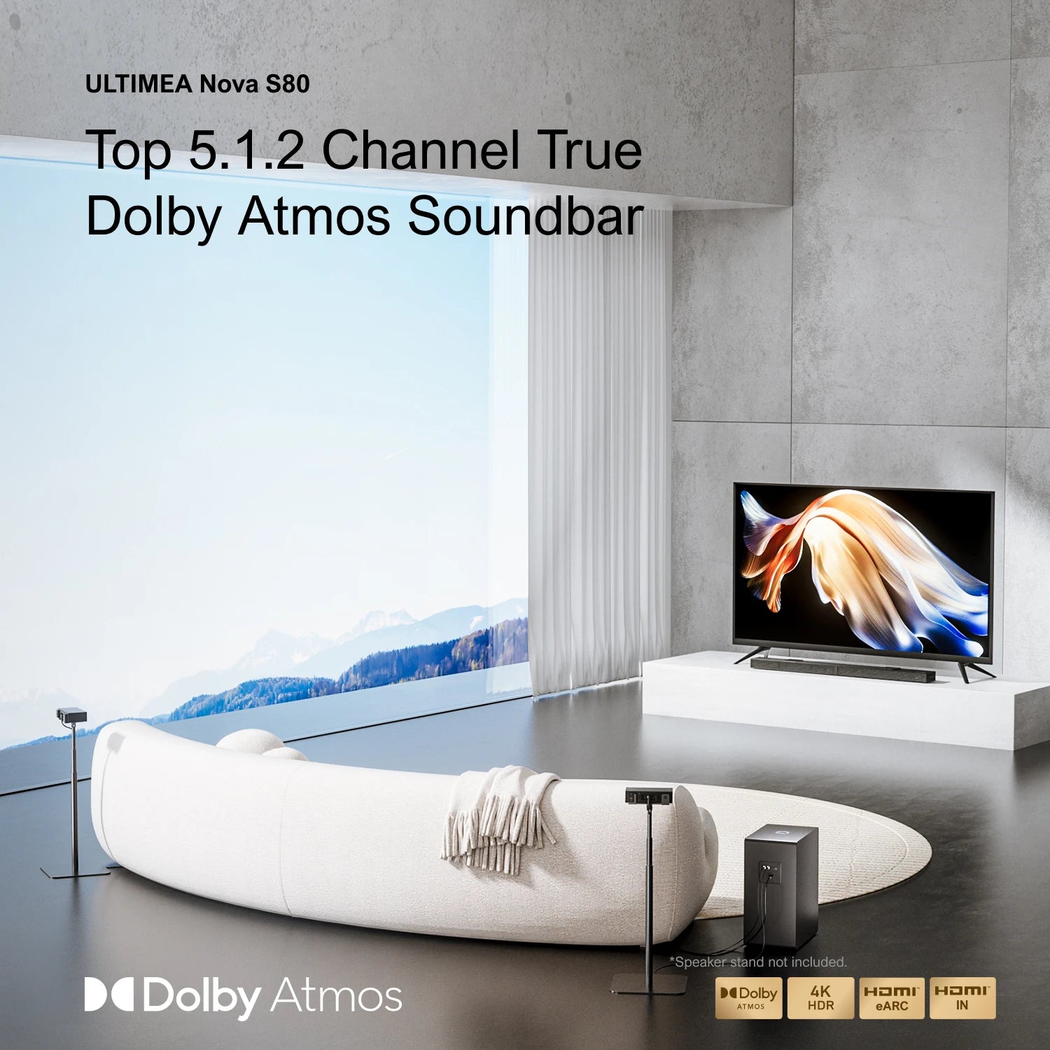 ULTIMEA 5.1.2 Dolby Atmos Soundbar for Smart TV, 520W Home Theater Surround System with 8"Wireless Subwoofer, 4K HDR Passthrough