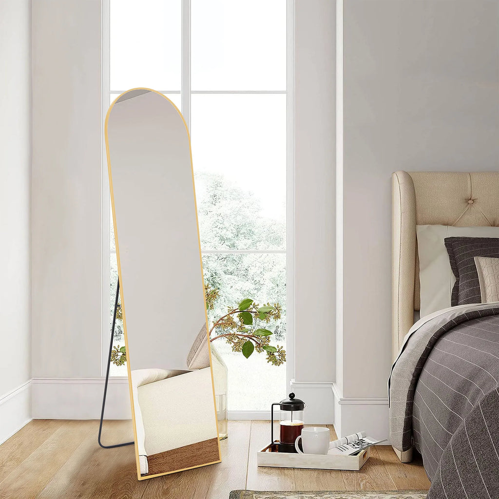 JHK-Full Length Arched Right Angle Mirror with Stand for Living Room, Sturdy Aluminum Alloy Frame, Bedroom Furniture, 59 "x 16"