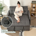 52" Sleeper Sofa with Pull-Out Bed, 3-in-1 Convertible Sofa Bed, Loveseat with Stepless Adjustable Backrest and Side Pocket
