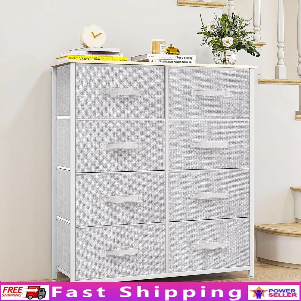 8-Drawer Fabric Dresser Storage Organizer with Sturdy Metal Frame Bedroom Closet Living Room Easy Assembly Modern Design