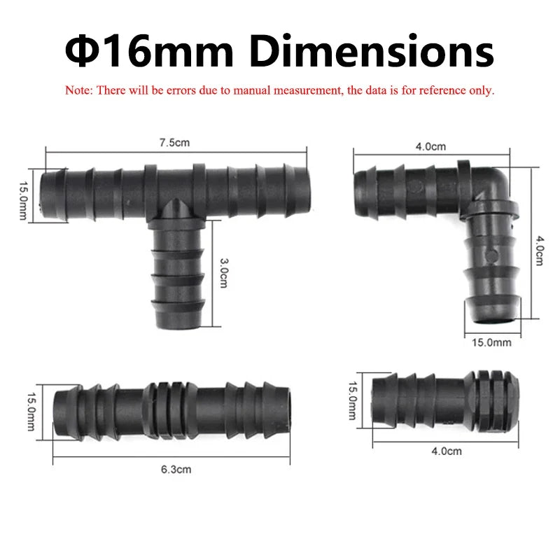 2~50pcs Greenhouse PE Pipe Joint 16 20 25 mm Tee Straight Elbow Plug Irrigation Pipe Fitting Micro Spray Irrigation Accessories