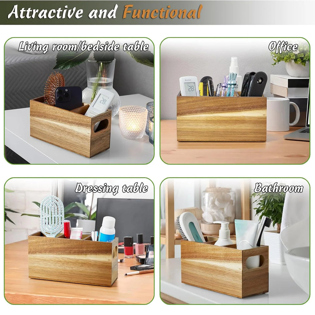 Wooden Utensil Storage Organizer Countertop with 3 Adjustable Compartments Kitchen Cutlery Holder Silverware Caddy Organizer