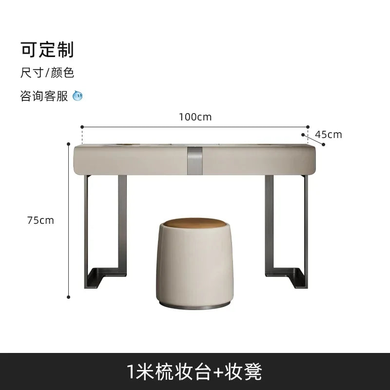 CC Italian minimalist dresser light luxury rock slab leather makeup table modern minimalist high-end sense