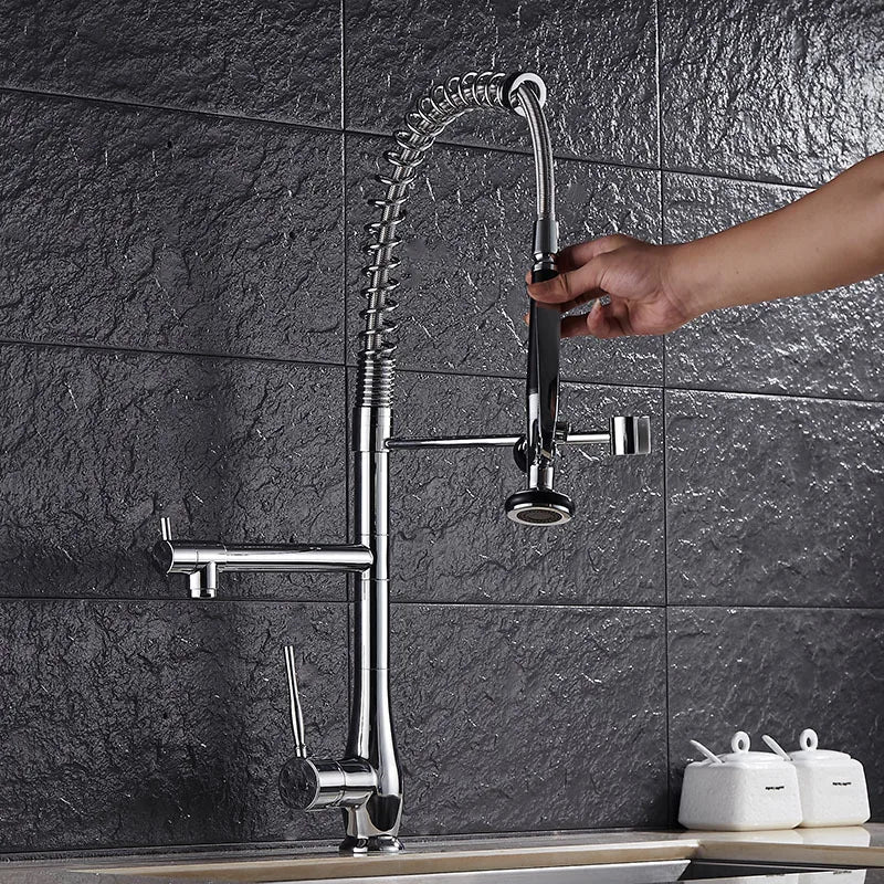 Kitchen Faucet Brushed Nickel Pull-Out  Faucet Swivel Dual Purpose Basin Sink Hot & Cold Water Faucet HMS9069