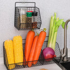 Kitchen Wall Mounted Storage Rack Vegetables Fruits Holder Onion Garlic Condiments Spice Single Layer Storage Shelf Organizer