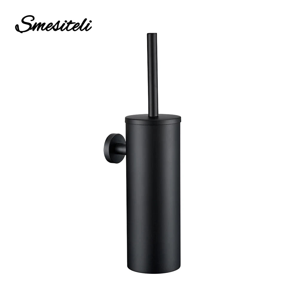 Black Toilet Brush Holder In Wall For Bathroom Set Modern Style 304 Stainless Steel Material No Dead Toilet Cleaning