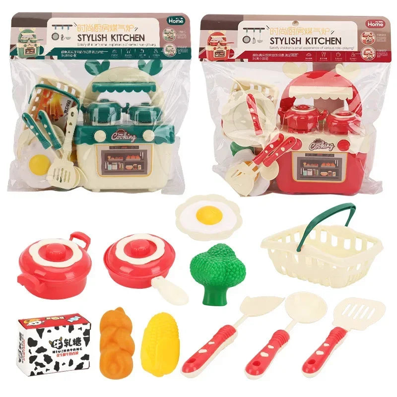 Diy Mini Children's Kitchen Toys Sound And Light Kitchenette Safe Plastic Pretend Role Play Tableware Kids Educational Toy Gifts