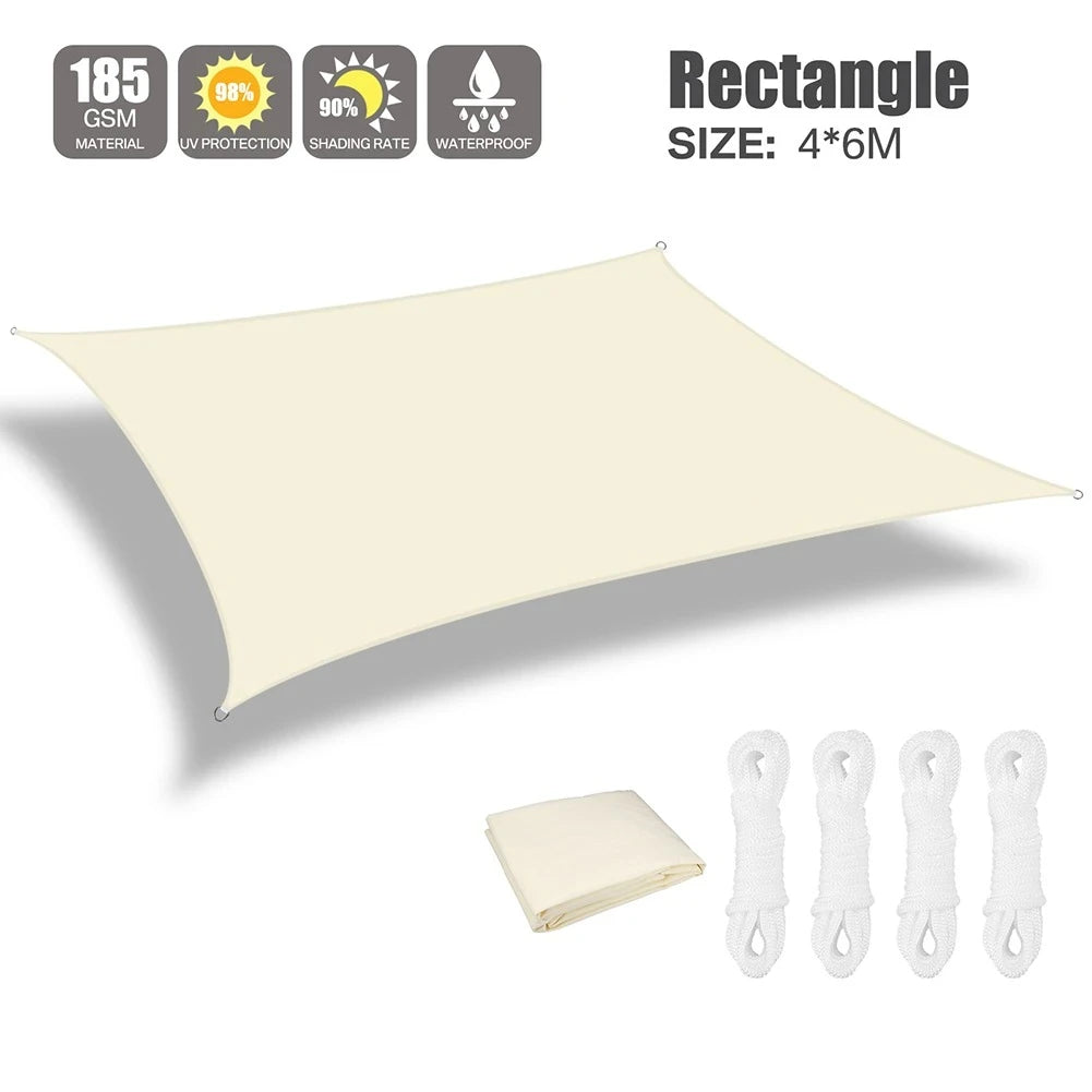 Beige Sun Shade Sail Rectangle Square Triangle Canopy Awning Cloth UV Block Heavy Duty Commercial Graden Outdoor Patio Tarp