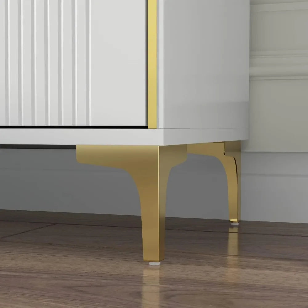6 Drawer Double Dresser with Modern Faces, Wood Dresser Chest with Decor Drawers and Golden Handles, Storage Chest of Drawers