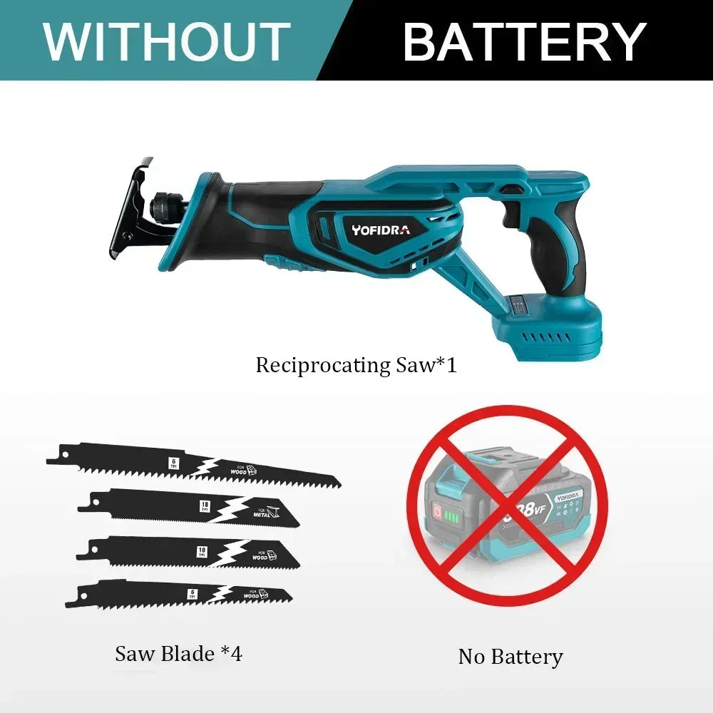 18V Brushless Reciprocating Saw Electric Saw Wood Metal PVC Pipe Materials Cutting With 4 PCS Saw Blades For Makita Battery Pin