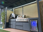 Premium Weatherproof Outdoor Kitchen Set  Stainless Steel Grills Sink and Fridge Cabinets & Custom Aluminum Pavilion