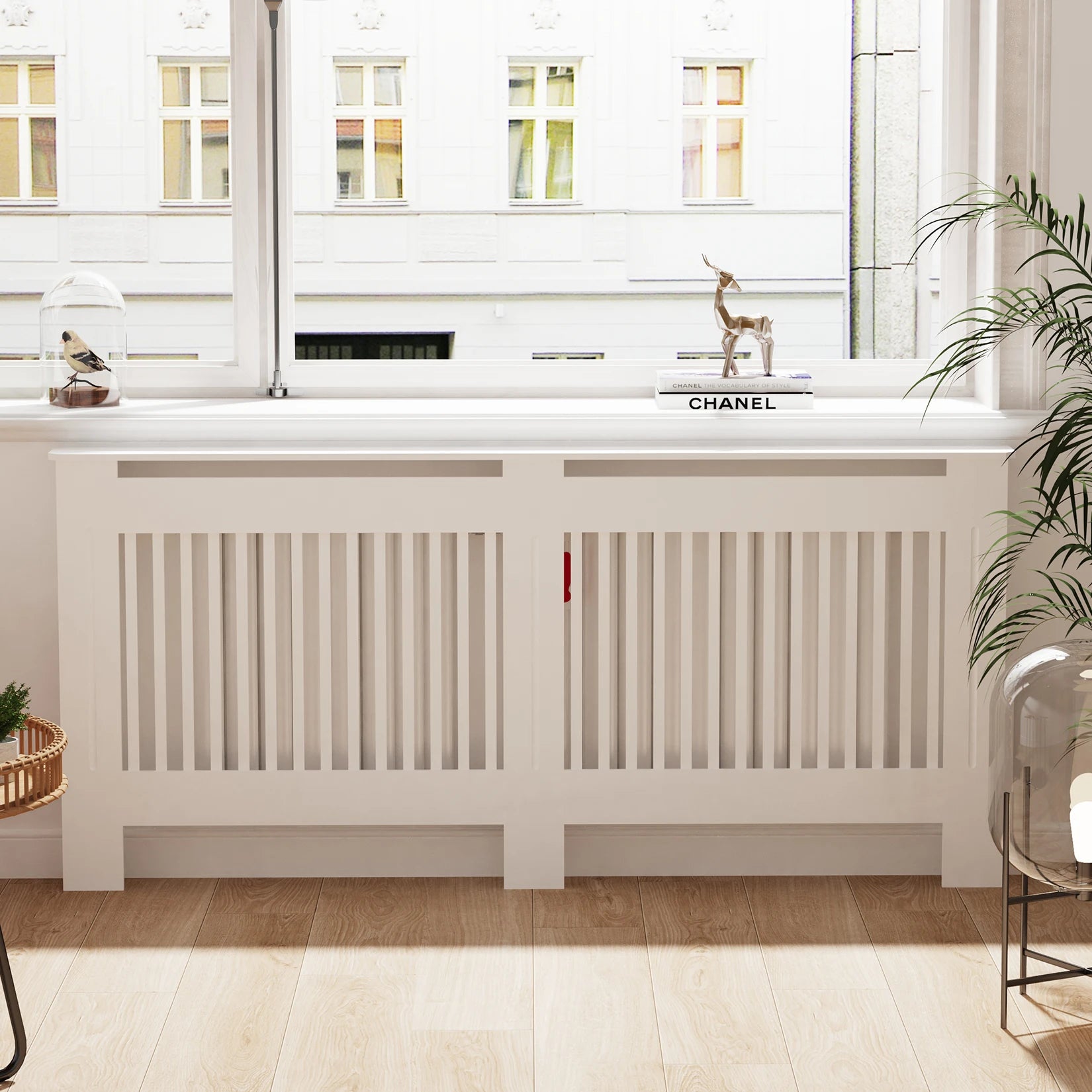 High Radiator Cover Modern Slatted Vertical Radiator Cover MDF Cabinet High Radiators Shelf for Bedroom Living Room Radiators