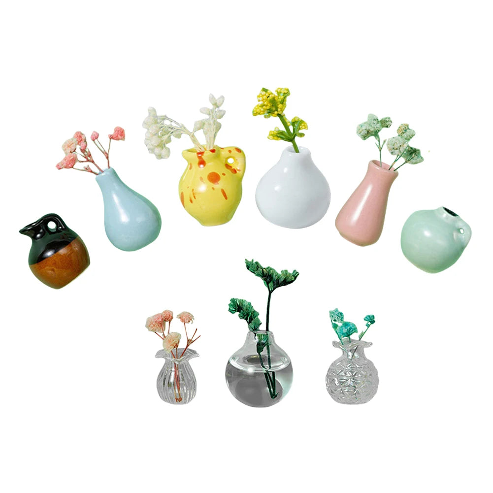 3-14pcs Set Mini Ceramics Vase Fridge Magnets Label Mini Bonsai Magnet Button Potted Simulation Flower Vase Refrigerator Message