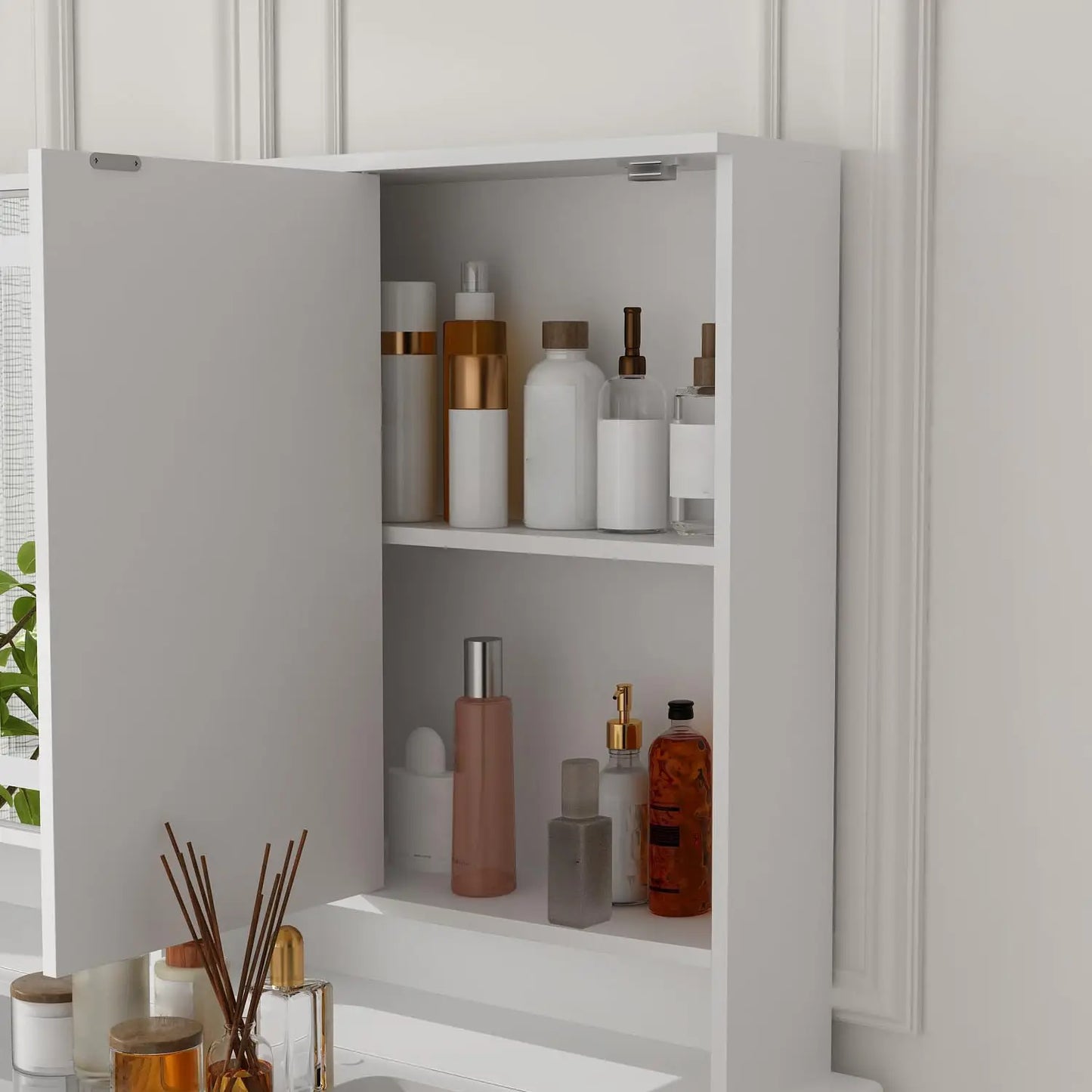 Vanity Desk with Trifold Mirrors & LED Light,Large Makeup Vanity with Glass Top,9 Drawers & Shelves,Mirrored Doors in 3 Colors