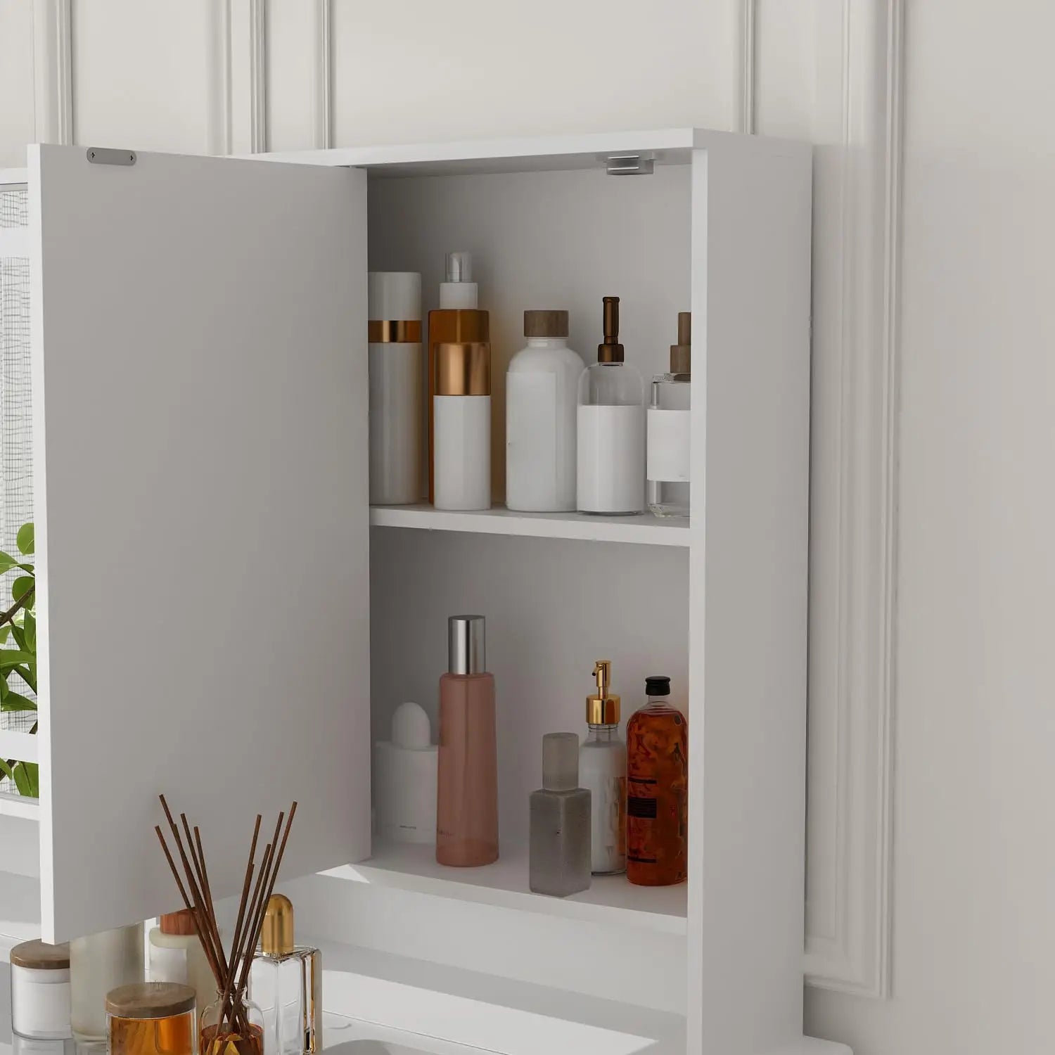 Vanity Desk with Trifold Mirrors & LED Light,Large Makeup Vanity with Glass Top,9 Drawers & Shelves,Mirrored Doors in 3 Colors