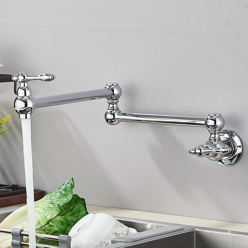 Baokemo Folding into the Wall Faucet 304 Stainless Steel Universal Rotation Faucet Kitchen Concealed Single Cold Faucet