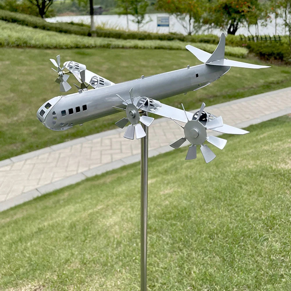 3D Plane Garden Wind Spinner Plane Metal Airplane Weather Vane Outdoor Roof Wind Direction Indicator Weather Vane Garden Decor