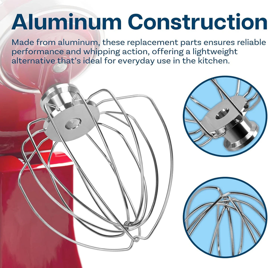 3-piece accessory kit for KitchenAid 4.5 quart mixer - aluminum 6-wire whisk, flat beater and dough hook, hand wash only