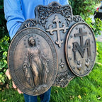 Our Lady Of Fatima Wood Decor Miracles Plate Mary Apparition Holy Plate Christmas Easter Wood Carving Pendant Wooden Ceremony