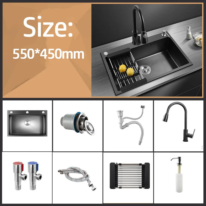 304 Stainless Steel Kitchen Sink Topmount Single Bowl Wash Basin For Home Fixture Drain Accessories Single Slot Kichen Sink