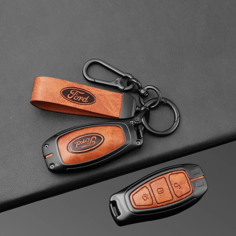 Leather Car Key Case Full Cover for Ford Focus 3 4 ST Mondeo MK3 MK4 Fiesta Fusion Kuga 2013 2014 2015 2017 Keychain Accessories