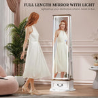 LED Mirror Jewelry Cabinet Standing - 360°Swivel Jewelry Armoire with Full Length Mirror, Mirror with Jewelry Storage and Large