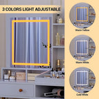 Vanity Desk with LED Lighted Mirror and Drawers Cabinet Open Storage Shelves Dressing Table for Girls Bedroom Makeup Room