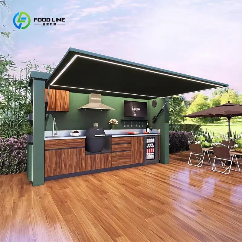 Customized Weatherproof Outdoor  Kitchen Cabinets Island with Sink Outdoor Kitchen Appliances for Capsule House Hotel